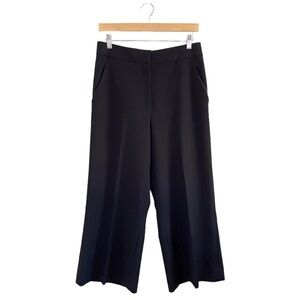 St. John Wide Leg Cropped Trouser High Waist Pant Black 6